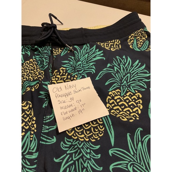 Old Navy Pineapple Swim Trunks Board Shorts Drawstring Summer Size 34 - Picture 6 of 6